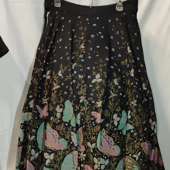 Vintage 1950s Like Alfred Werber Skirt/ Black Multi Color Butterfly Border Print